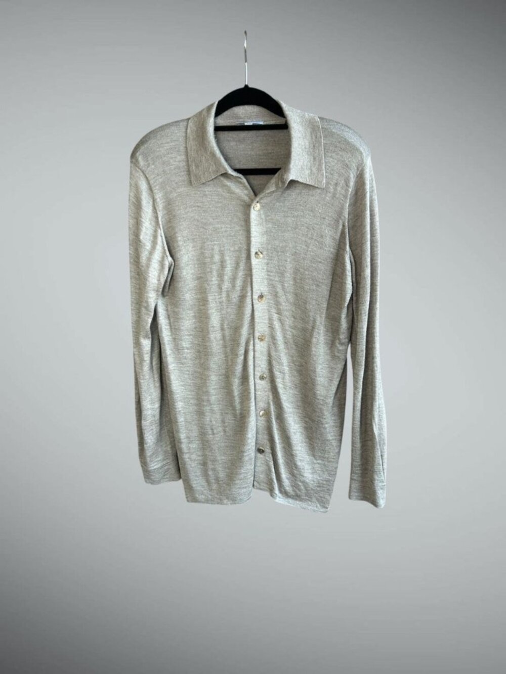 Qiviuk Men’s Muskox and Mulberry Silk Quiet Luxury Collared Cardigan Sweater L